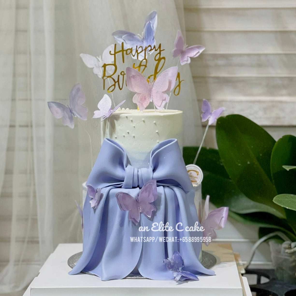 Ribbon Cake: Ribboned Butterfly Waltz (Double-Tier)